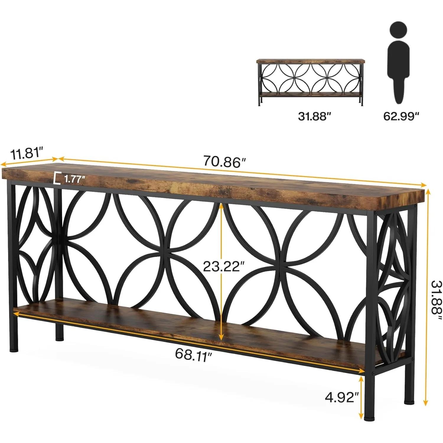 Table de canapé étroite de 70 à 9 pouces, table de canapé longue industrielle derrière le canapé, ta