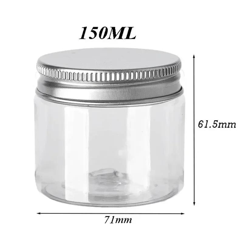 Pot vide en plastique avec couvercle en aluminium, bouteilles d'emballage alimentaire en PET de 150m