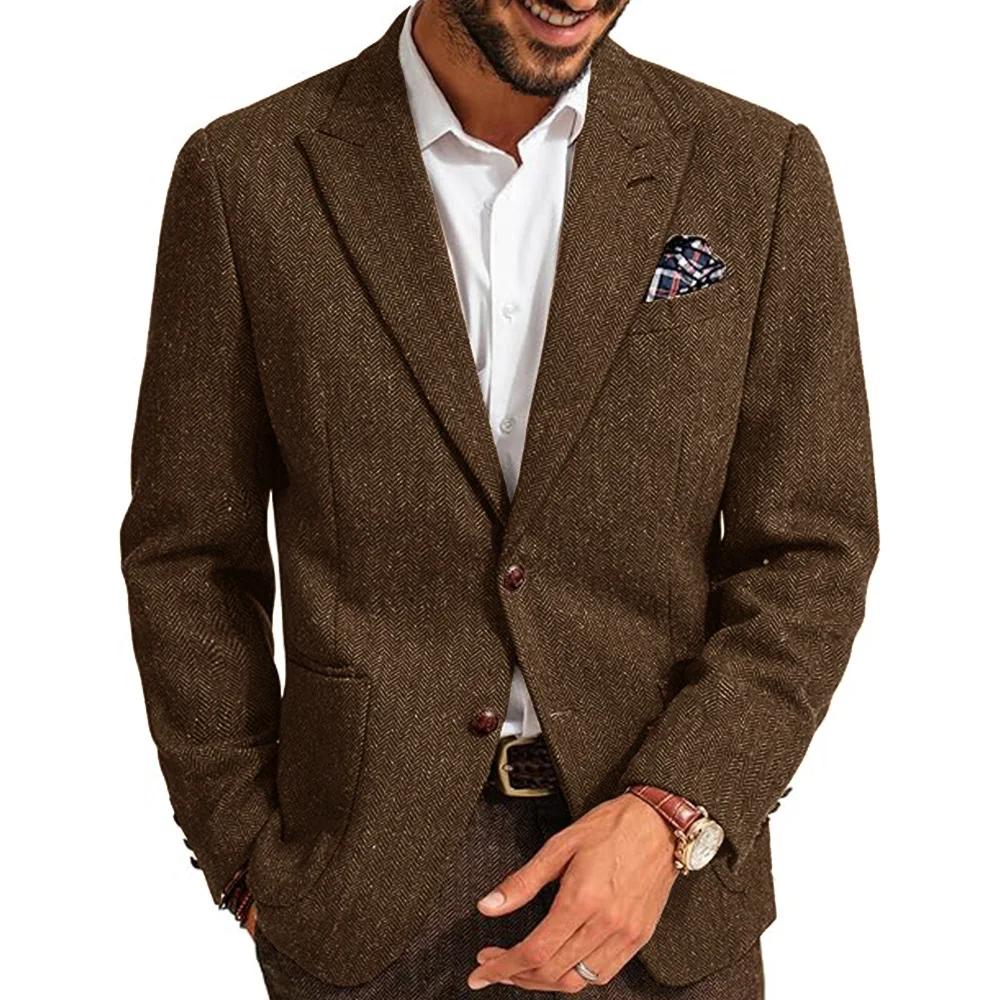 Hommes costume Blazer motif à chevrons simple boutonnage coupe ajustée élégant confortable travail d