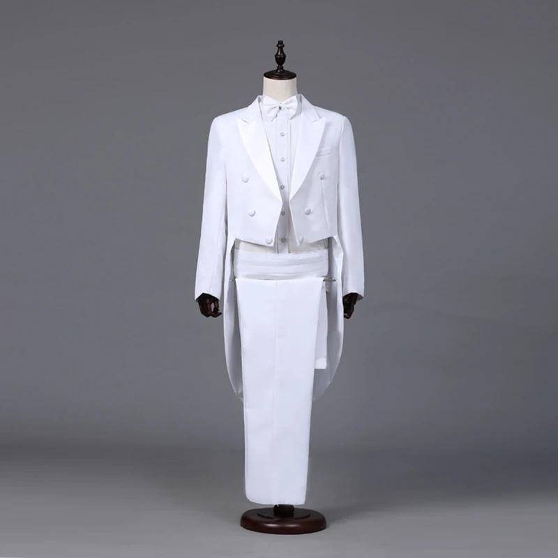 Veste de costume classique pour homme, style moderne blanc et noir, avec queue-de-pie, pour chanteur
