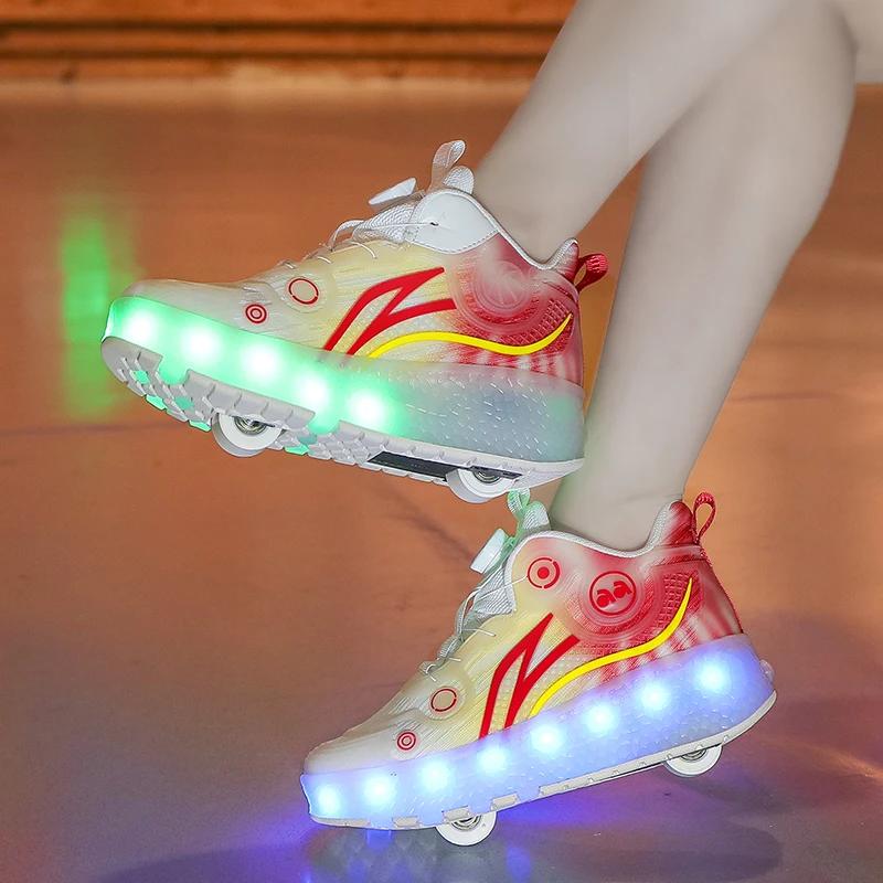 Chaussures à roulettes lumineuses Cool, Design universel pour garçons et filles, patins à deux roues