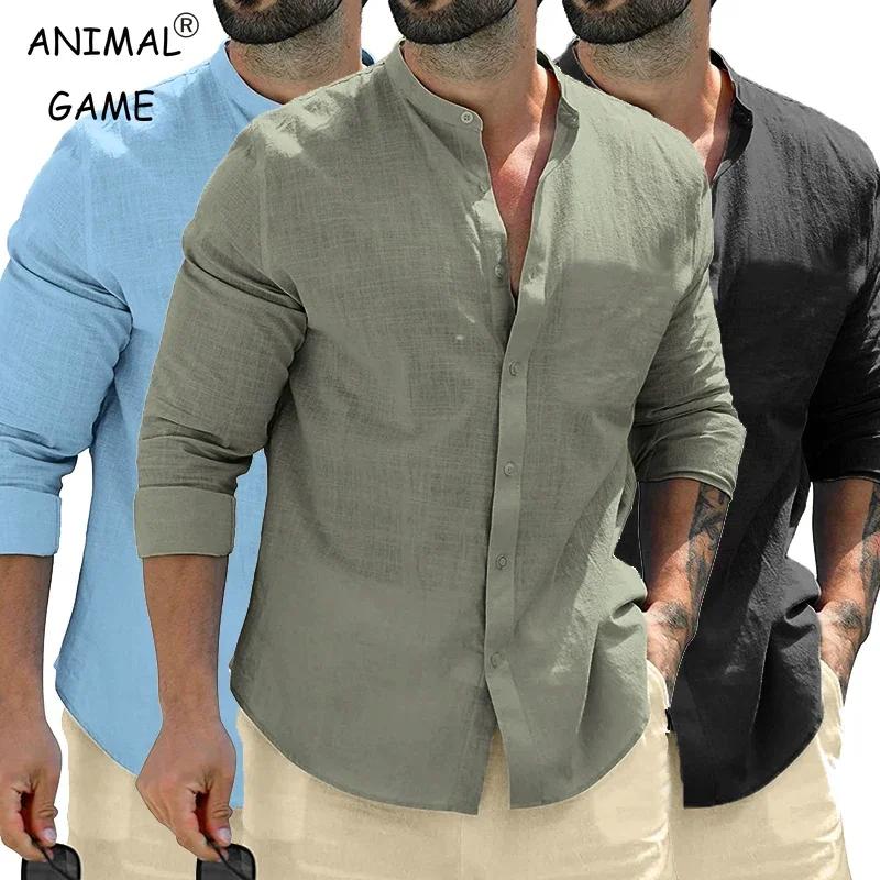 Automne hommes chemises à manches longues coton affaires t-shirts hommes respirant couleur unie Stre