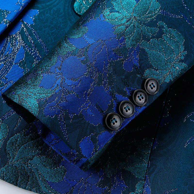 Veste Jacquard imbibée de fleurs pour hommes, blazer à bouton unique, manteau de scène de chanteur, 
