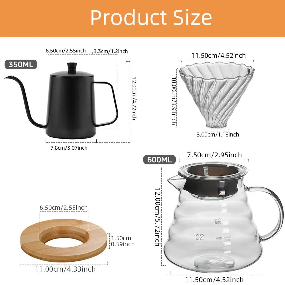 Ensemble de filtre à café en verre, combinaison de cafetière, outils de barista faits à la main, cad
