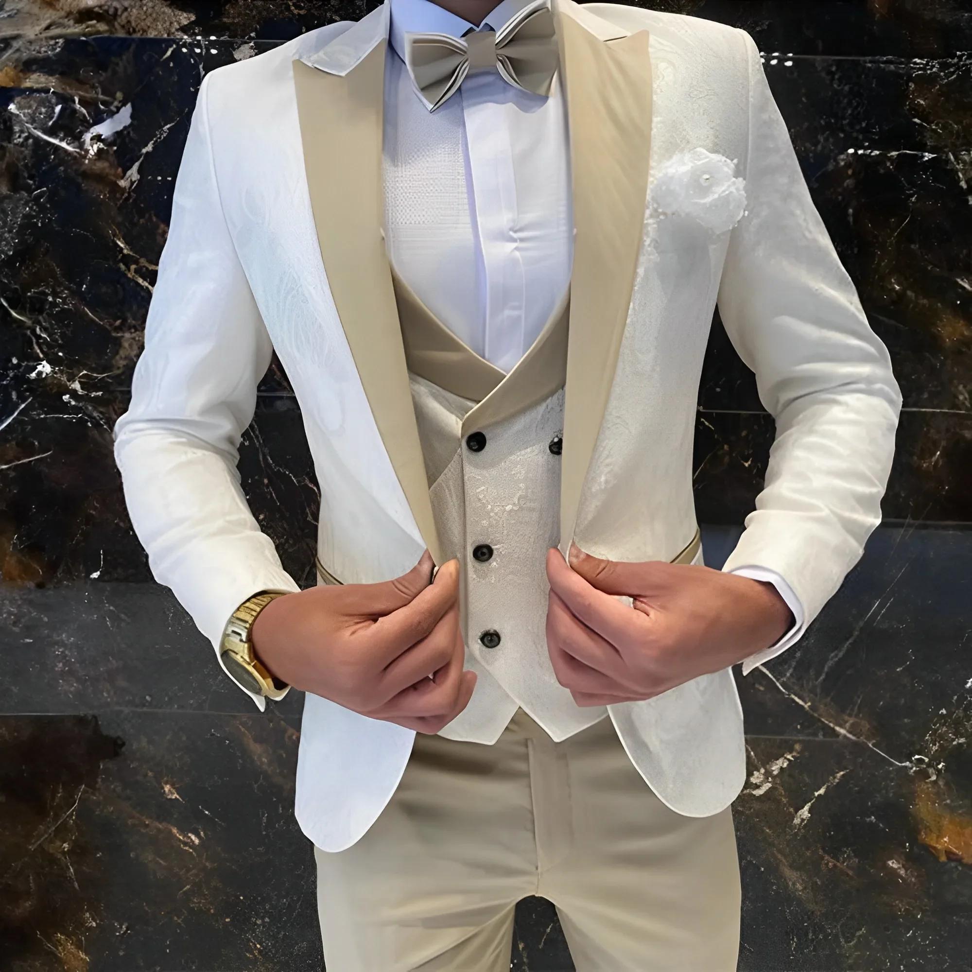 Costume de marié de mariage pour hommes, 3 pièces, veste, pantalon, gilet, smoking formel, costume p