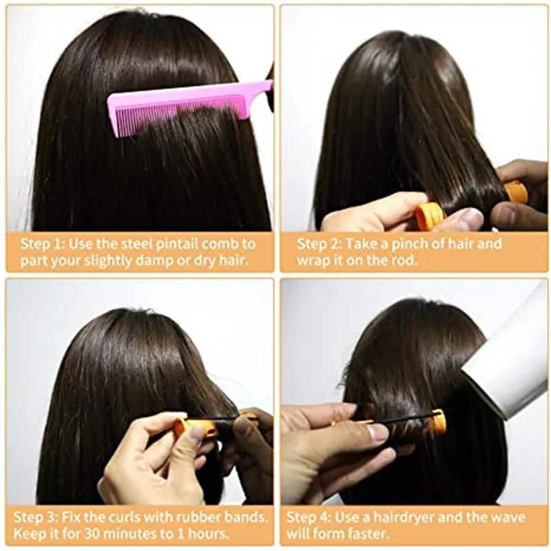 Ensemble de tiges de permanente de cheveux avec peigne à queue d'épingle, bigoudis en plastique, tig