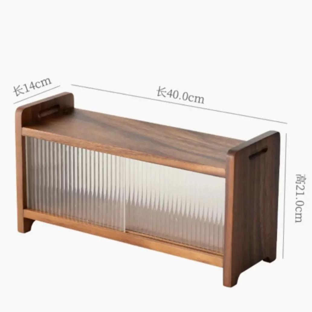 Changhong – support à tasses de bureau en noyer, service à thé avec porte coulissante, petit support
