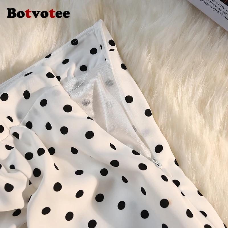 Botvotee Sexy Vintage Pokal Dot imprimé trompette jupe Midi pour les femmes dos élastique côté fendu