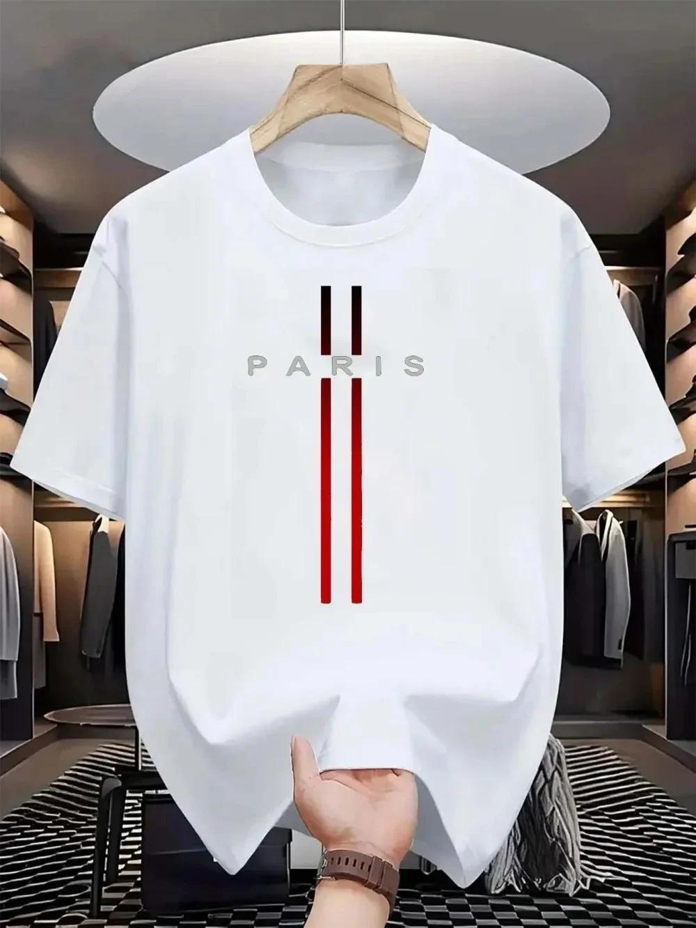 T-shirt à manches courtes pour homme, tendance et polyvalent, été, ample, Paris, imprimé lettres cré