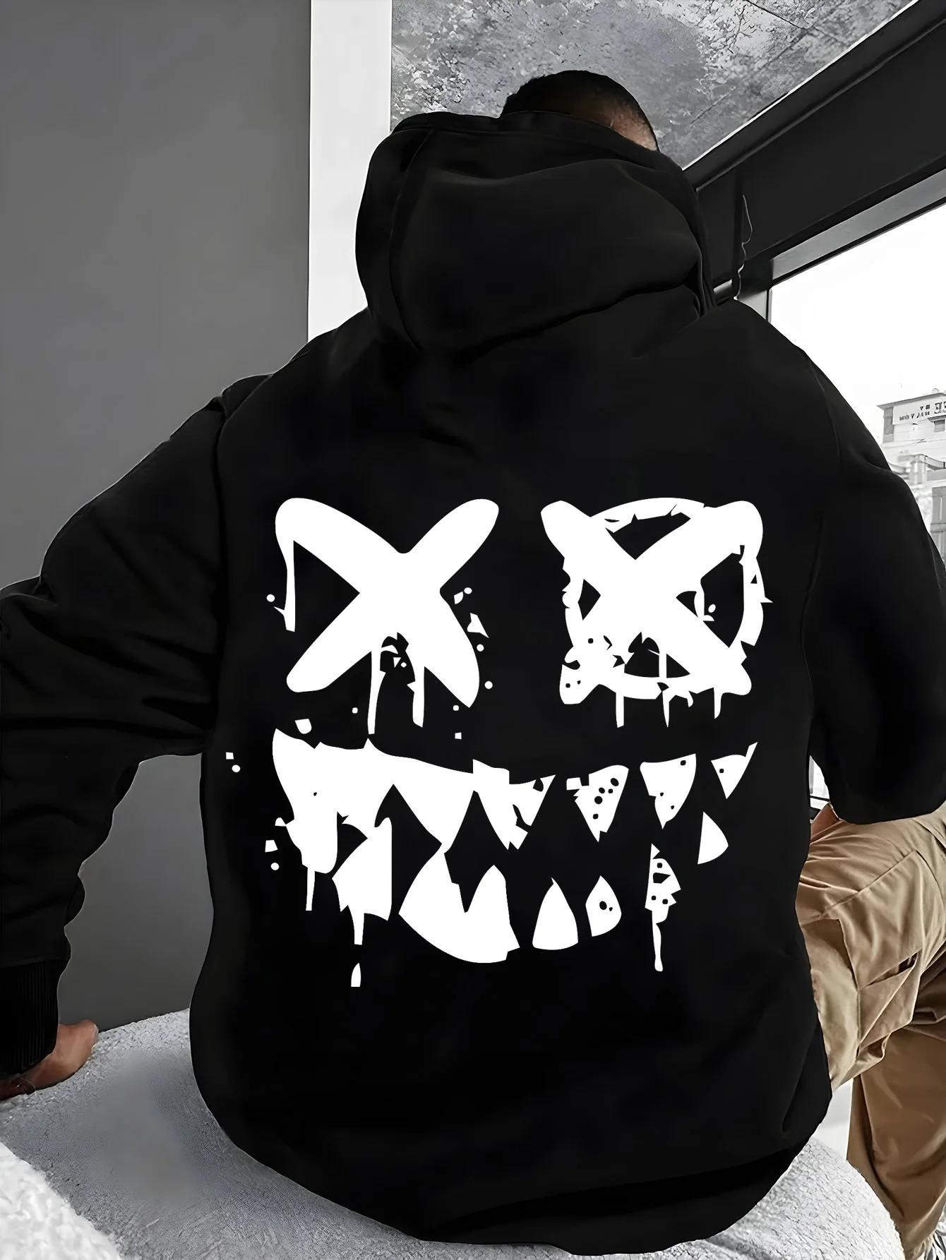 Sweat à capuche en pur coton pour hommes et femmes, impression graphique de visage bizarre, marque d