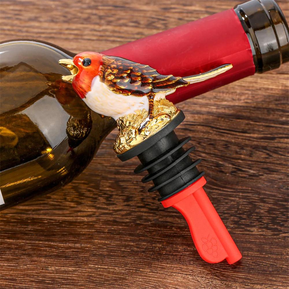 Décor d'oiseau coloré 2 en 1, verseur et bouchon de bouteille de vin, bouchon de bouteille d'animal 