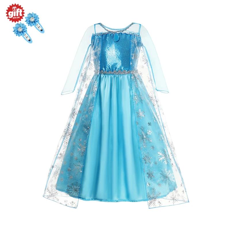Robe à paillettes Elsa pour filles, Costume de Cosplay reine des neiges, robe de princesse de carnav