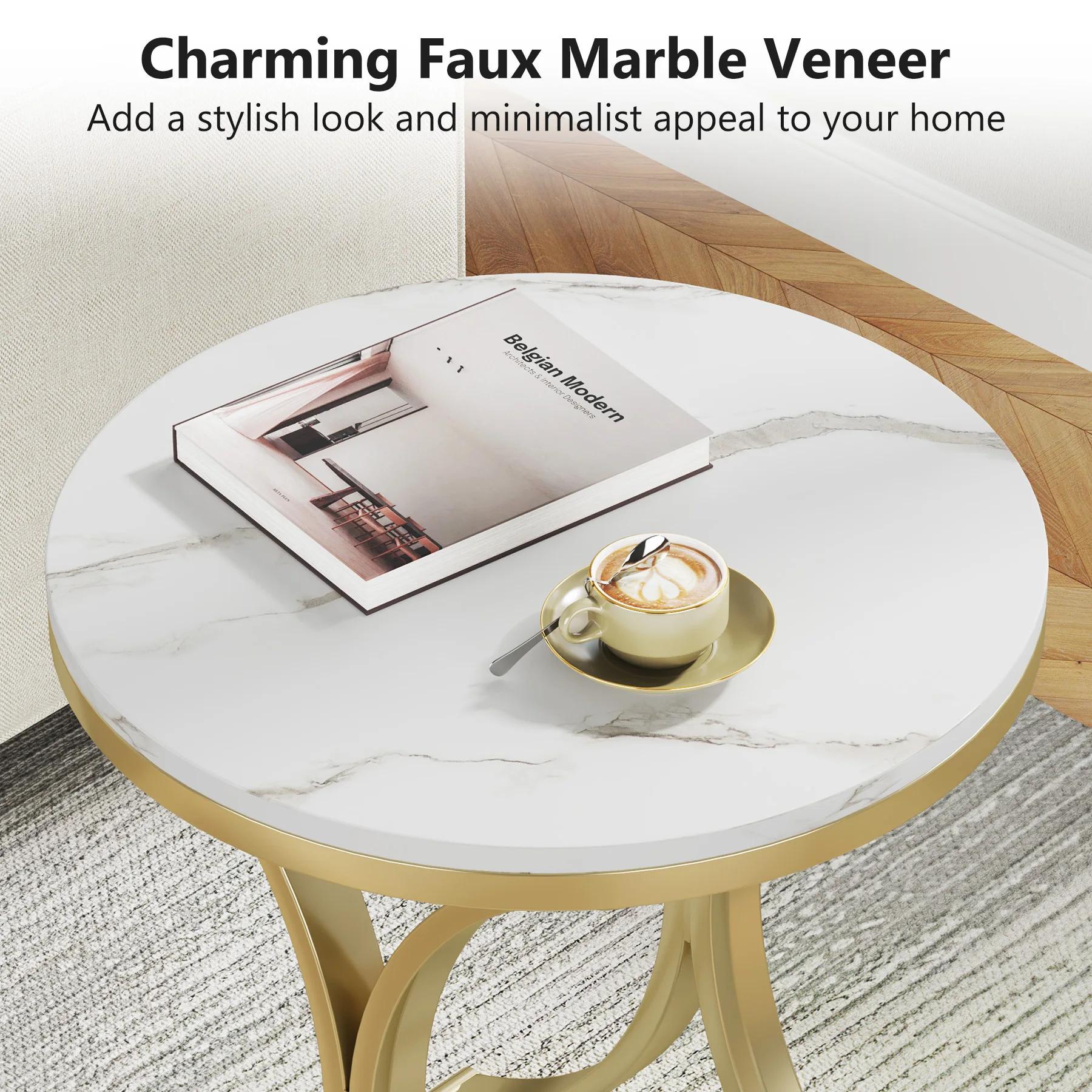 Tribesigns-Table d'appoint ronde en or blanc, petite table basse moderne, table d'appoint C, table d