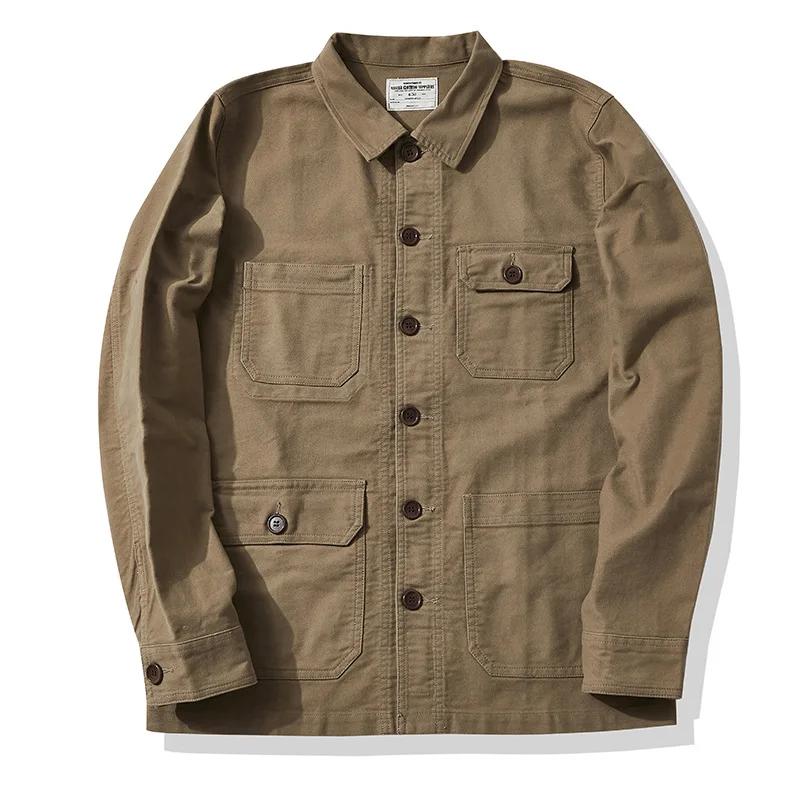Automne et hiver nouveau OKONKWO Moleskin lourd rétro français vêtements de travail veste Multi sac 