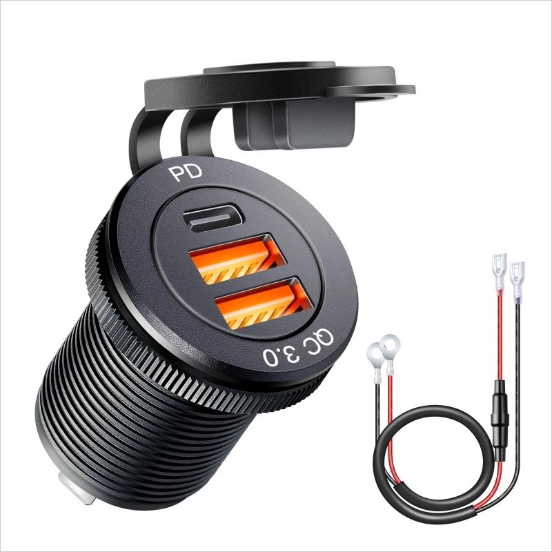 Prise USB 3.0, adaptateur de charge rapide Type-C 60W pour voiture, camion, moto, camping-car, batea