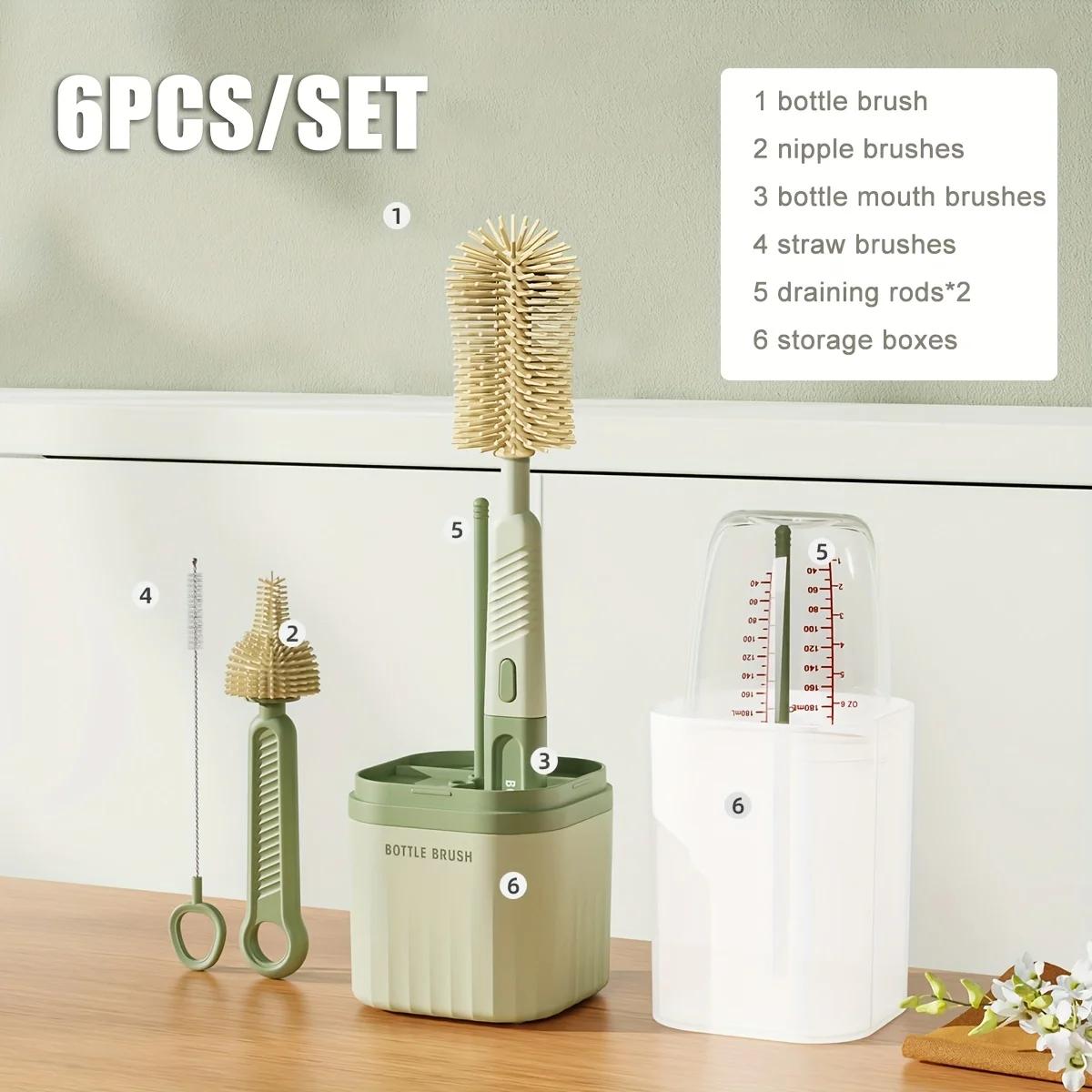 Brosse à biberon en Silicone pour bébé, ensemble d'outils de nettoyage portables à poignée droite 36