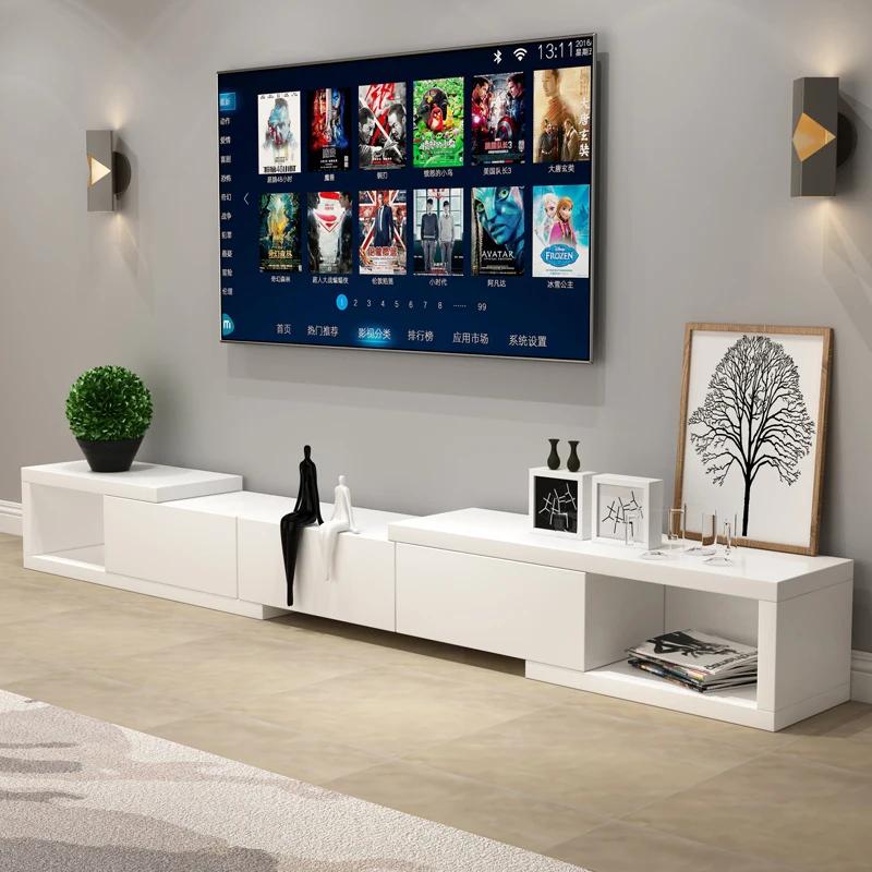 Meuble Tv étroit, Design brillant, en bois Normal, minimaliste, blanc, Meuble Tv moderne nordique, M