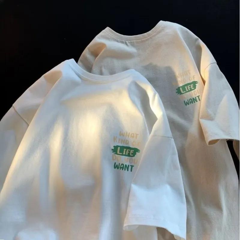T-shirt ample et respirant à manches courtes pour homme, style minimaliste japonais, imprimé lettres