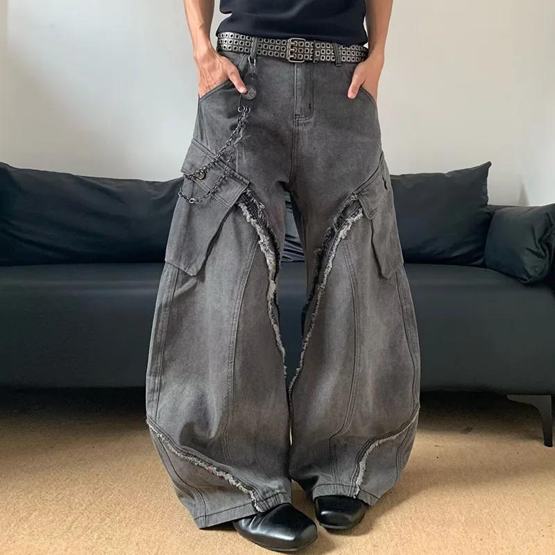 Jean Vintage coréen pour hommes, épissure, fermeture éclair poilue, Micro corne, pantalon ample à ja