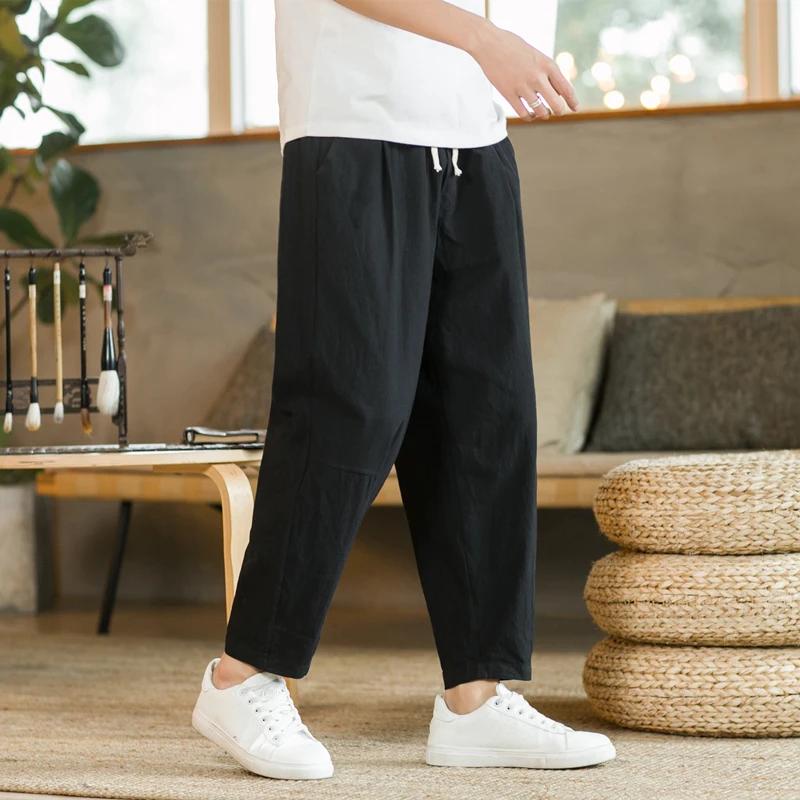 Pantalon homme coton lin mode pantalons décontractés couleur unie respirant short ample pantalon dro