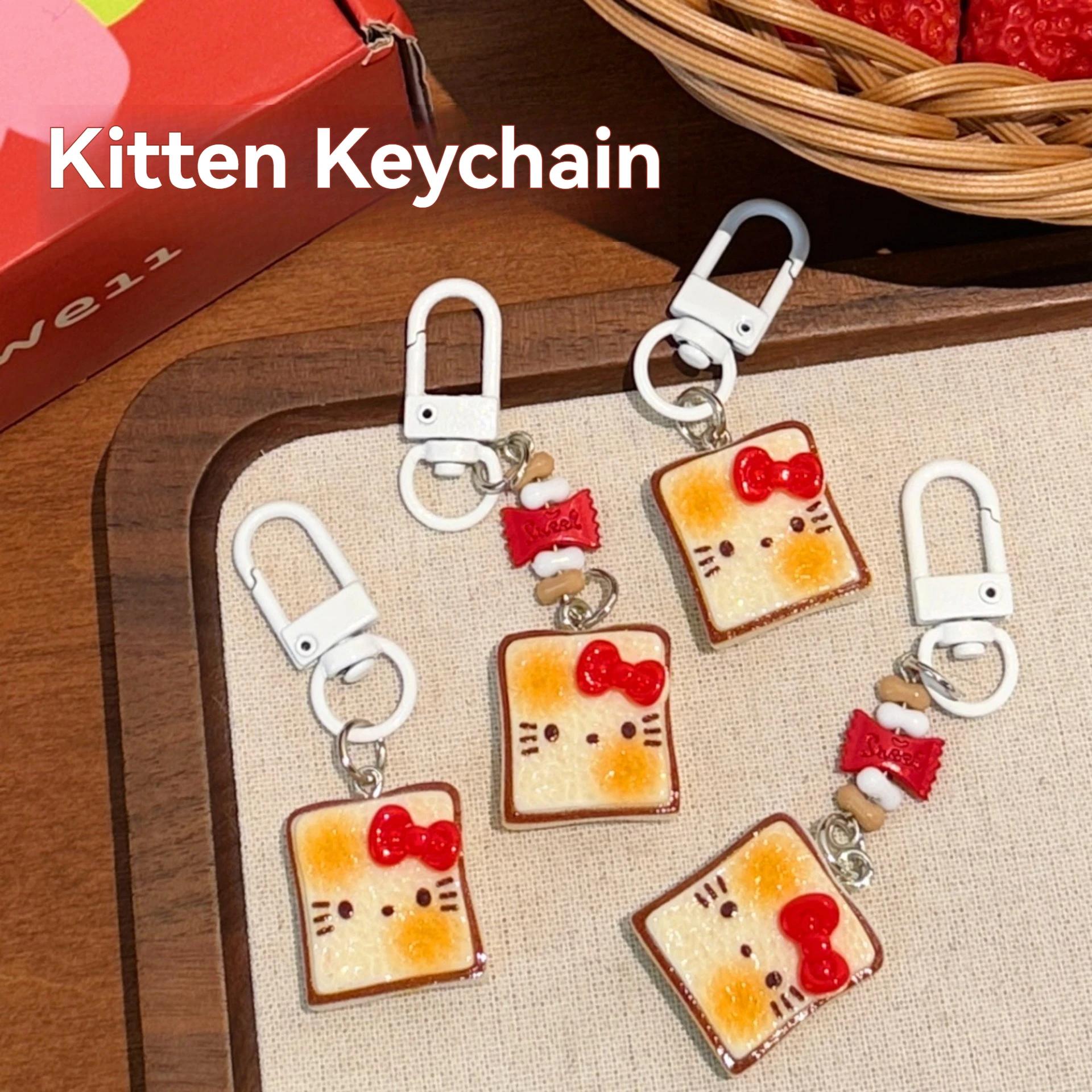 Sanrio – porte-clés Hello Kitty en forme de Toast, mignon et créatif, pendentif de chat, décoration 