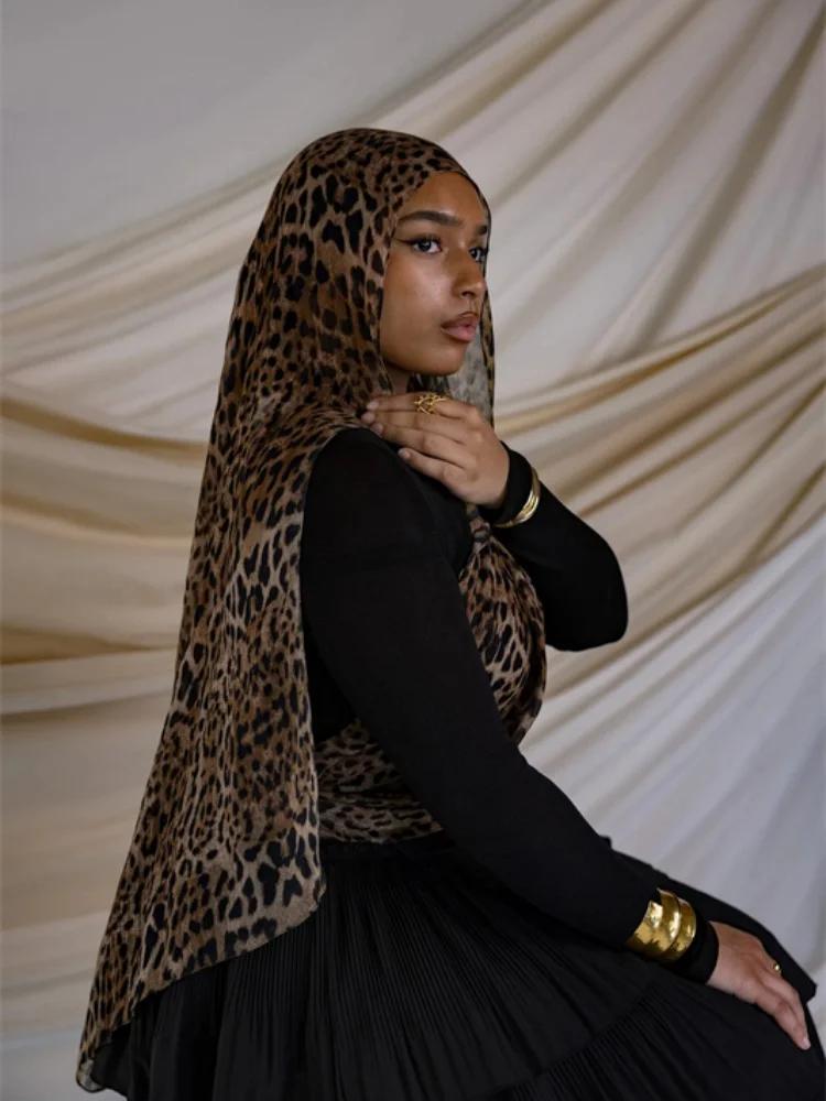 1 pièces Ramadan Hijab imprimé léopard femmes bohème aquarelle doux musulman Hijabs Floral respirant