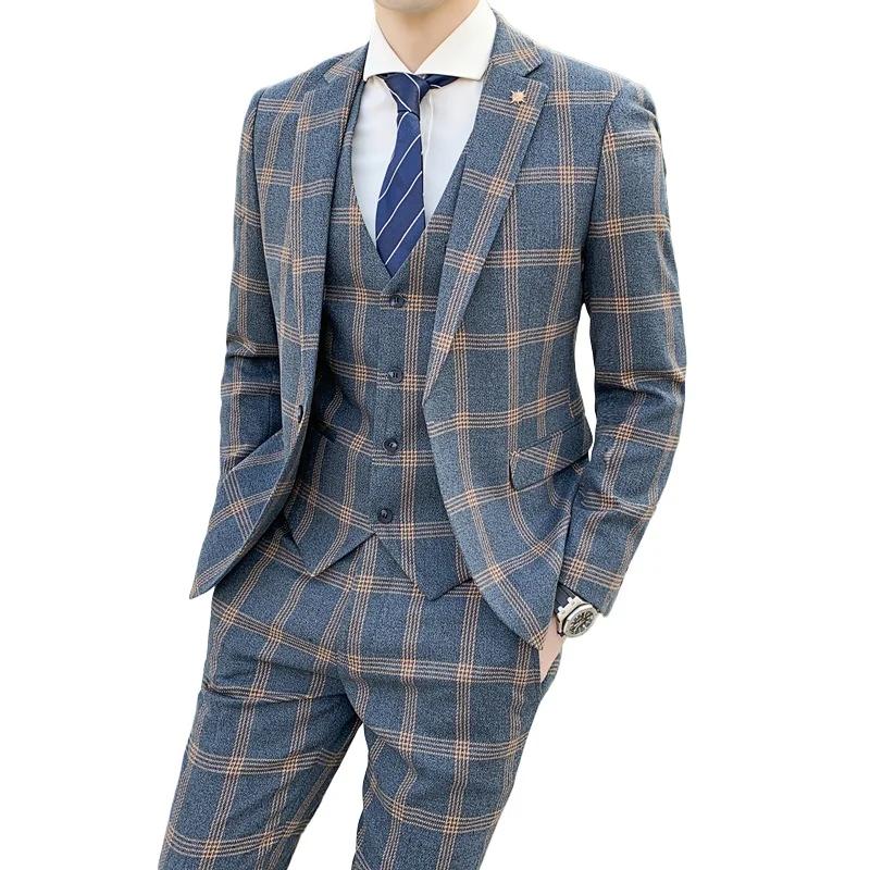 Costume nouveau style (blazer + gilet + pantalon) hommes mode style britannique affaires décontracté