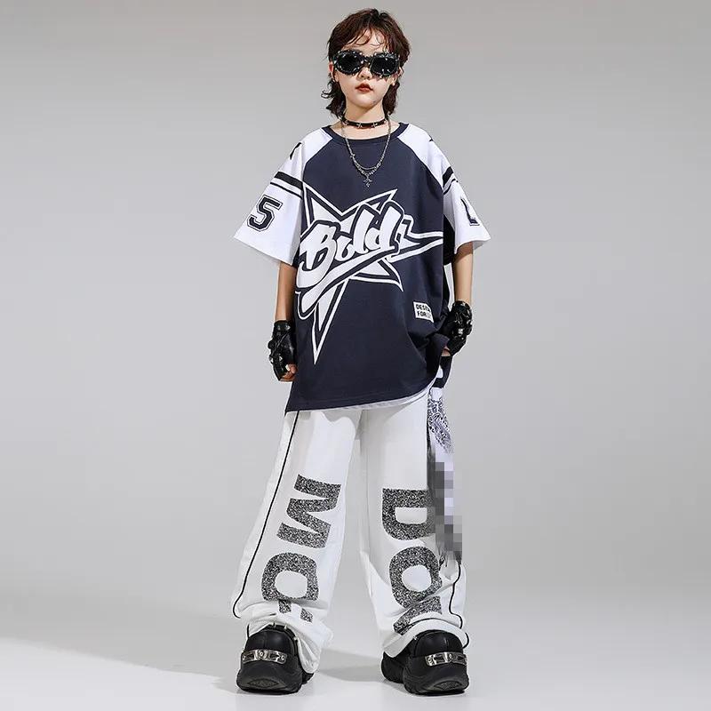 Vêtements Hip Hop pour filles, T-shirt noir, short blanc pour garçons, tenues de danse de rue, Stree