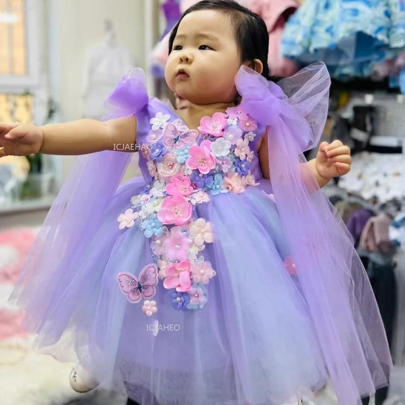 Robe de princesse violette pour filles, idéale pour anniversaire, concours de beauté, cérémonie, dem