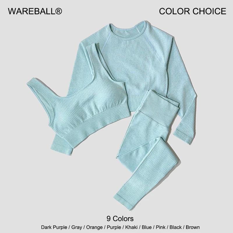 WAREBALL Ensemble de Vêtements de Yoga, Legging, Brassière et Haut à Manches longues, Sans Couture, 