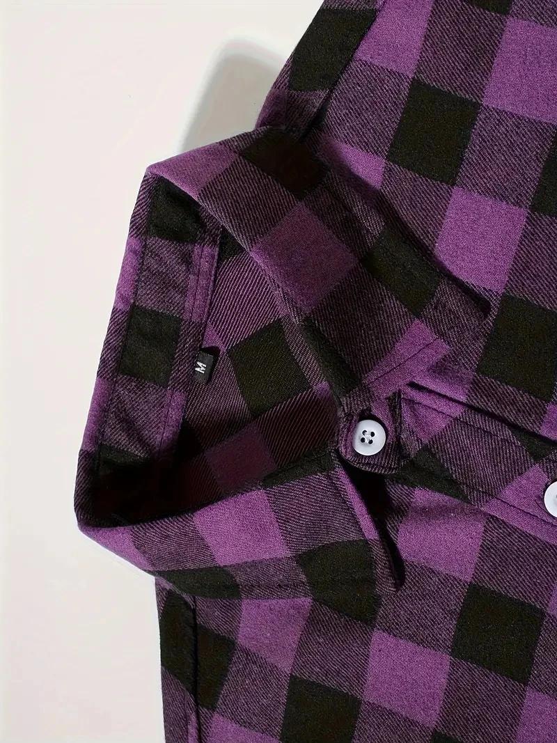 Chemise à carreaux décontractée à simple boutonnage pour hommes, chemise à manches longues, double p