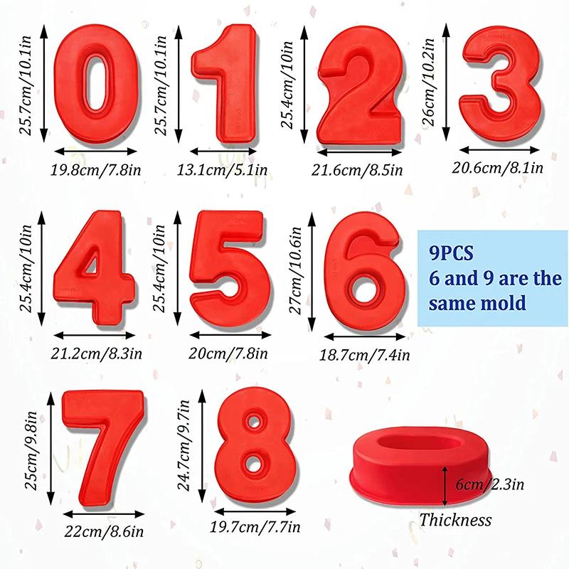 LMETJMA 10 pouces 3D grand nombre moule à gâteau 0-9 moules à gâteaux en Silicone numérique formes d