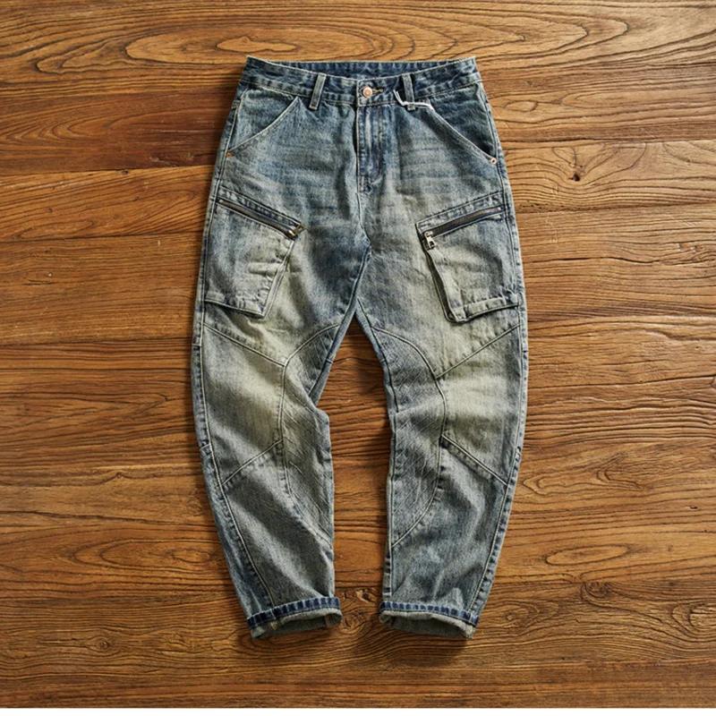 Machete épissage moto jean hommes américain vintage lavage pour faire vieux mince petite jambe droit