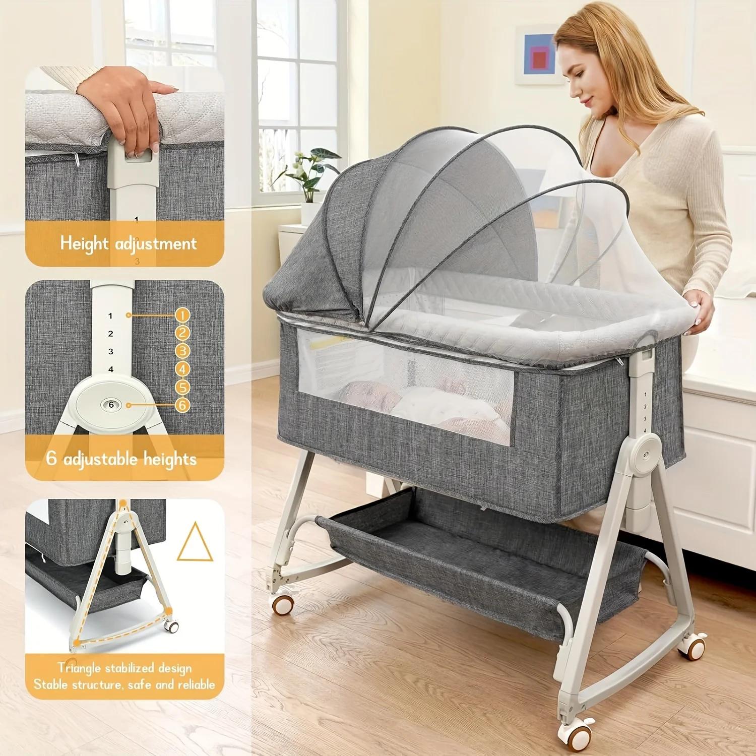 Couffin bébé, couffin de chevet pour bébé, couffin de chevet 3 en 1 avec roulettes