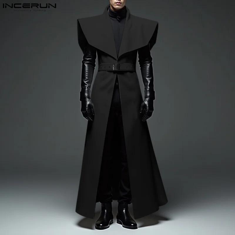 INCERUN hommes Style Long Trench revers sans manches couleur unie décontracté mâle Cardigan avec cei
