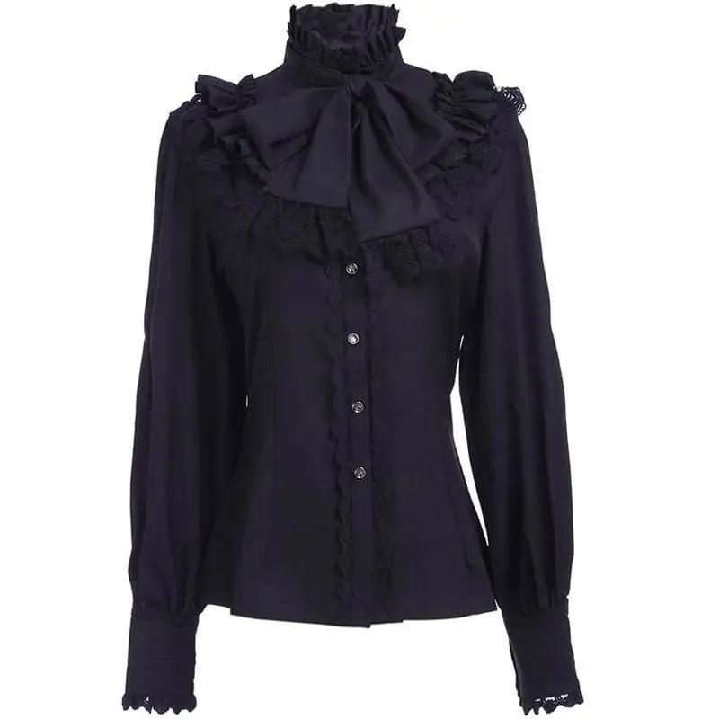 Chemisier Élégant Gothique pour Femme, Nouvelle Collection Printemps 2026, Col Montant à Volants, Bo
