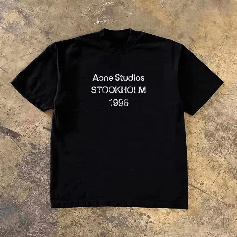T-shirt unisexe en coton à manches courtes imprimé lettres, tendance mode été 2026, marque de luxe