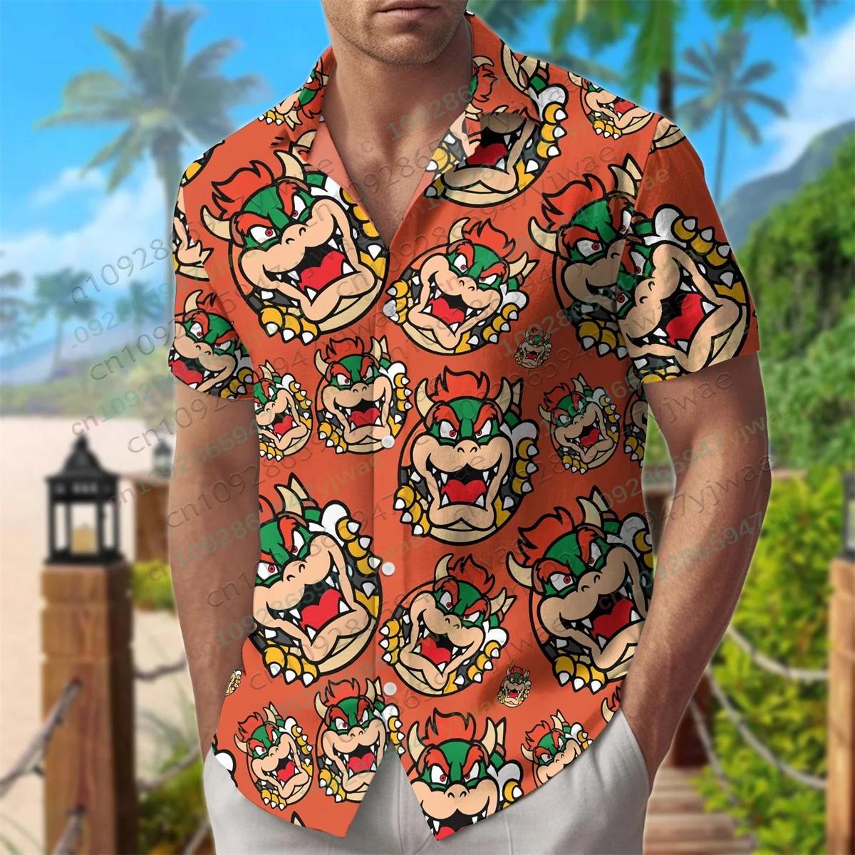 Chemise Hawaïenne à Boutons Imprimée Intégrale Super Mario Toad Bowser Luigi Yoshi, Personnages de J