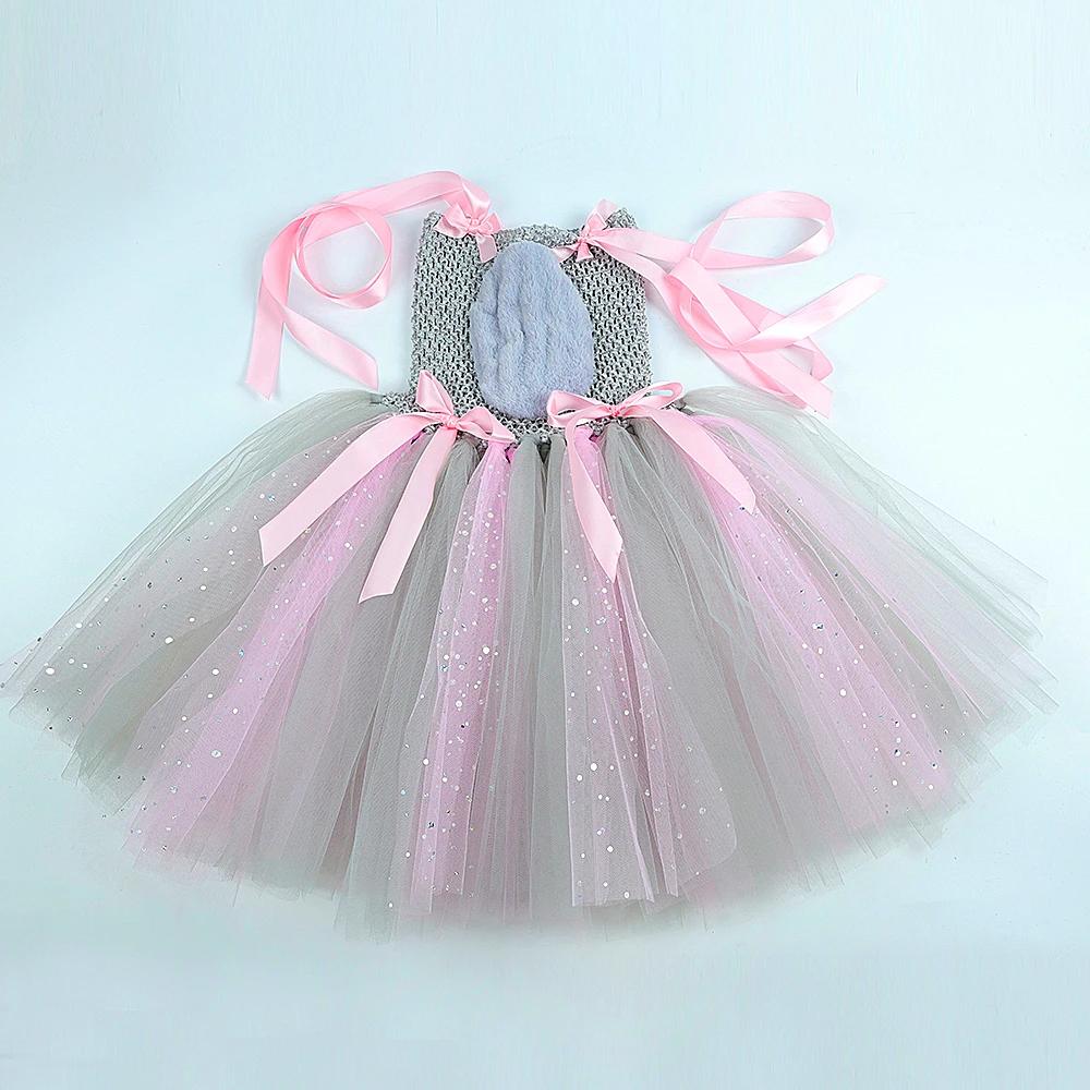 Costumes de souris rose gris scintillant pour bébés filles, robe Tutu de Rat gris pour enfants, tenu