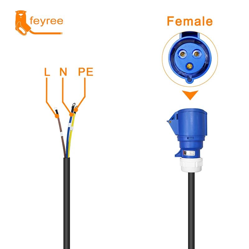 Feyree EV chargeur prise femelle CEE adaptateur 3 broches connexion étanche prise murale 32A 1 Phase
