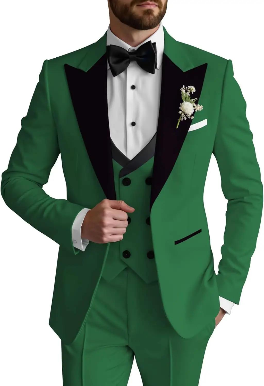 Ensemble de smoking 3 pièces ajusté pour homme, costume de mariage croisé, blazer, gilet et pantalon