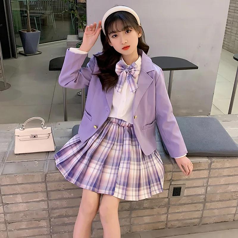 Ensemble trois pièces pour filles, style collège, printemps et automne, nouvelle veste de style étra