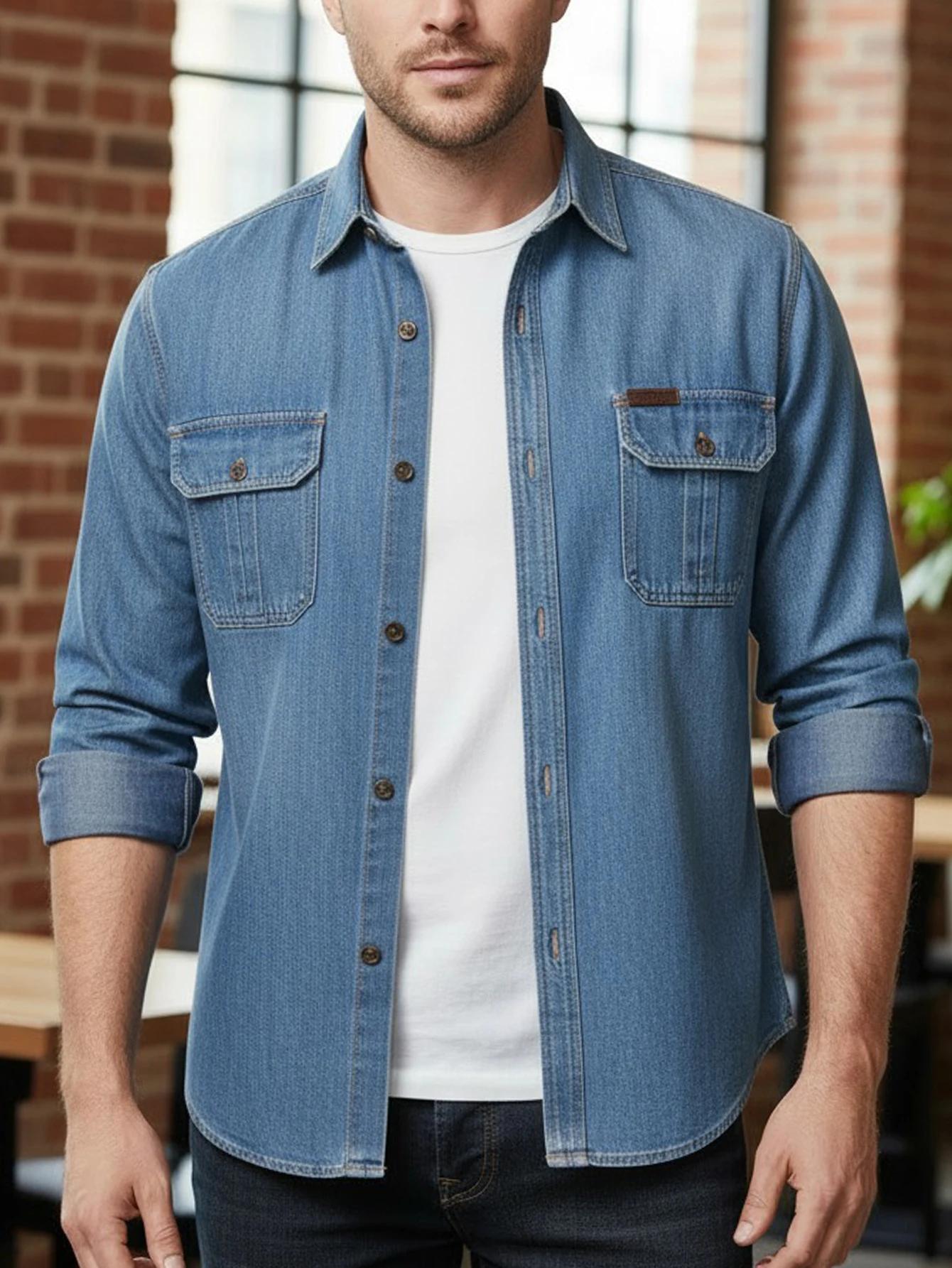 FREDD MARSHALL 2025 automne nouvelle mode hommes à manches longues Denim chemise décontracté boutonn