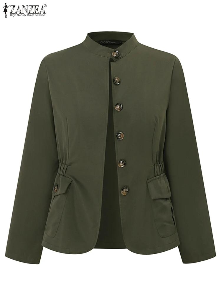 ZANZEA mode automne à manches longues solide coupe ajustée manteaux Vintage femmes vestes de travail