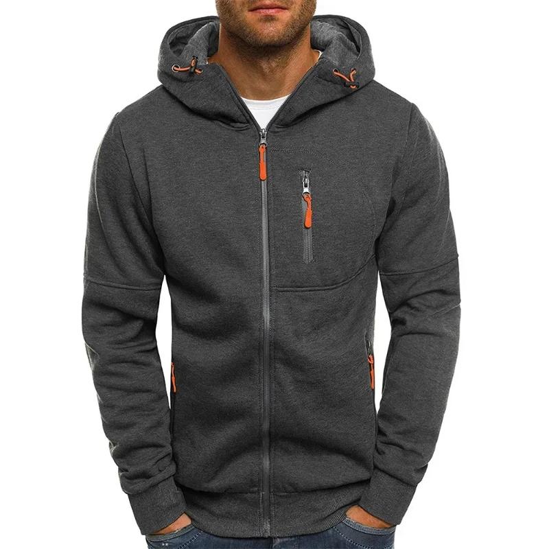 Veste à capuche et fermeture éclair pour hommes, couleur unie, avec poches, mode décontractée, stree