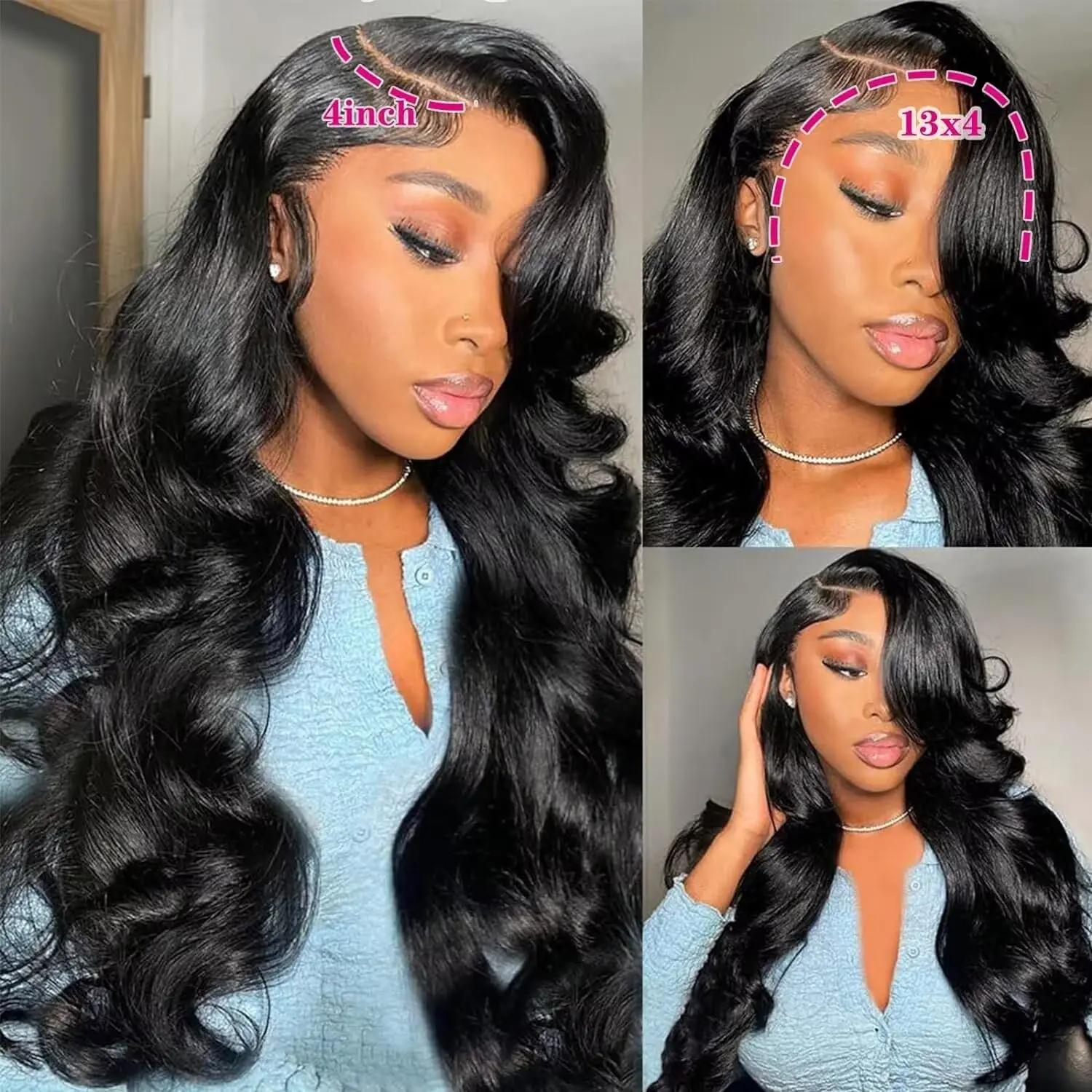 Perruque Lace Front Wig Body Wave Brésilienne Naturelle, Cheveux Humains, 13x6, 4x4, 13 Tages, pour 
