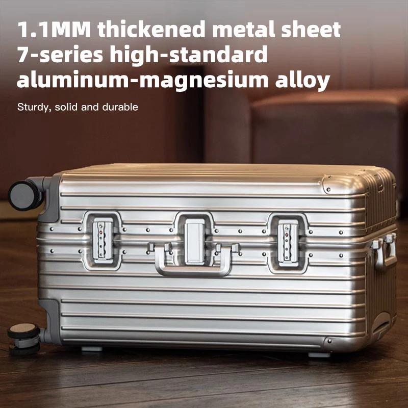 Valise de voyage en alliage aluminium-magnésium, bagage à roulettes, bagage cabine