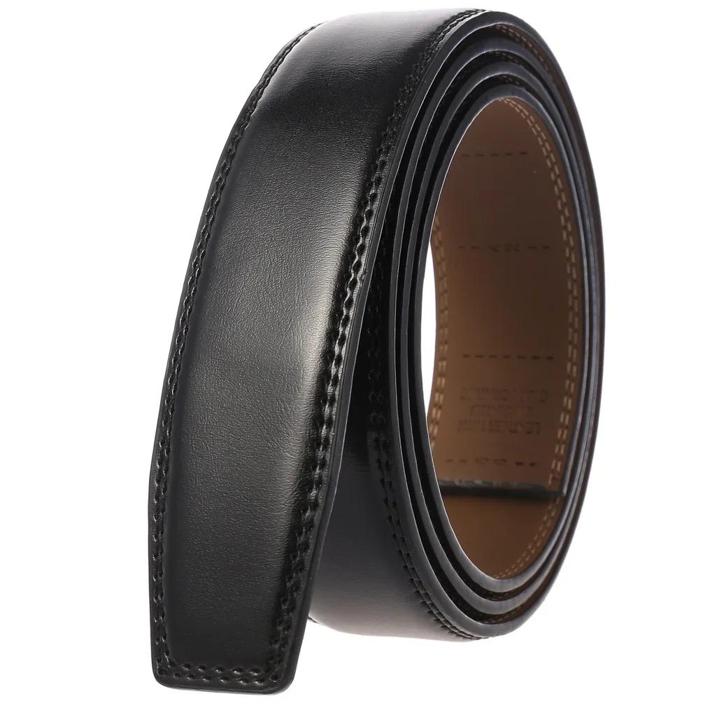 Ceinture en cuir véritable de vache sans boucle, 3.5cm, pour boucle automatique, haute qualité, noir