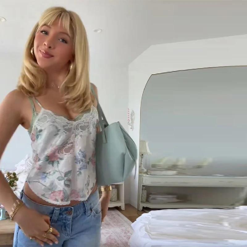 Nouveau Top Camisole Sexy en Dentelle Florale à Bretelles Fines, Col en V, Bordure en Dentelle Festo