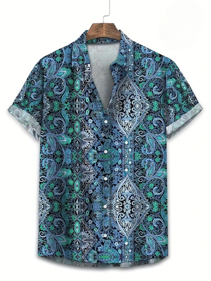 Hawaï chemises pour hommes 3D Paisley graphique à manches courtes T-shirt décontracté revers boutons